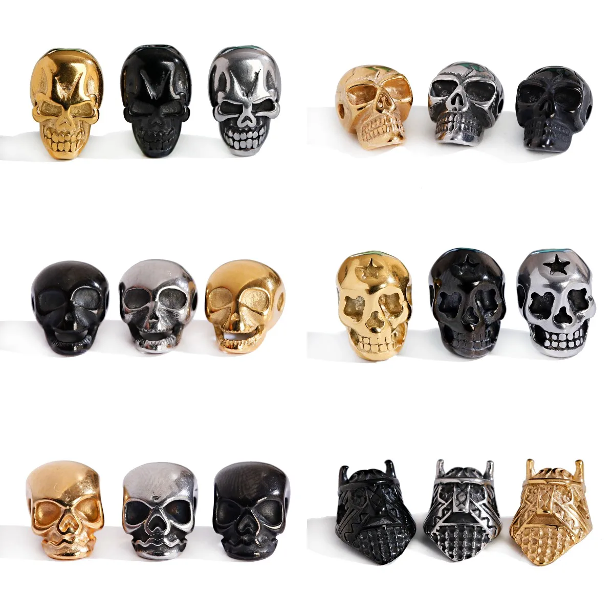 3Pcs/Lot New Skull Beads For Bracelets Charms Stainless Steel Beaded Spacer Ball Handmade DIY Vintage Accessories Jewelry Making