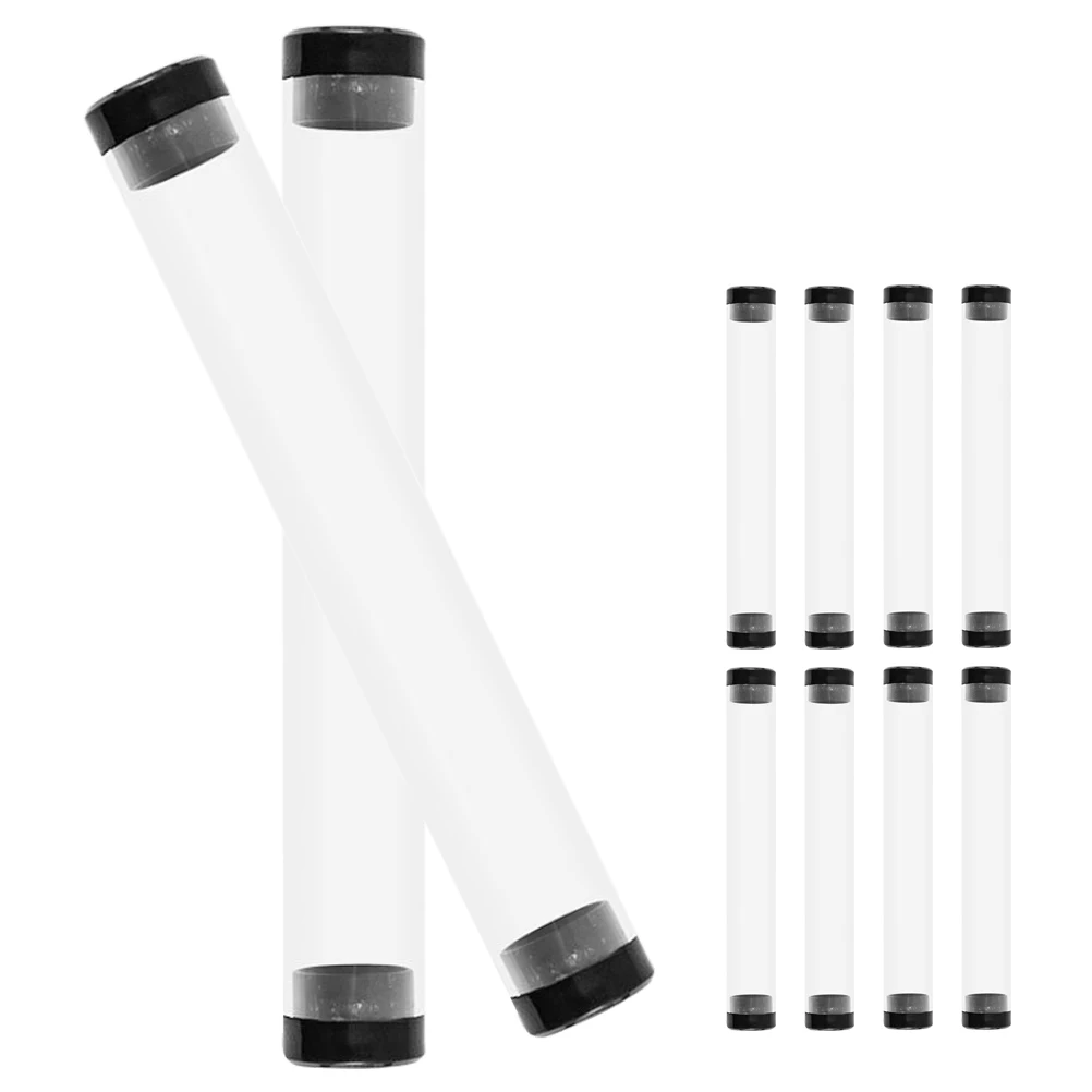 

10 Transparent Cylinder Pen Boxes 151x21mm Black Tip Gift Containers Empty Cases Tube Holder Display Storage Small Pencil Case