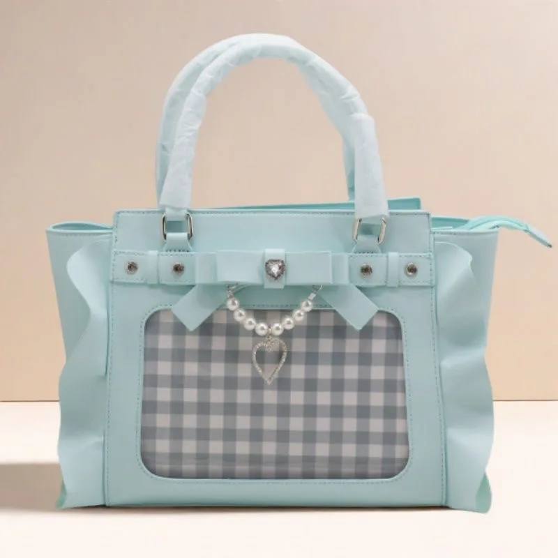 Japanese Original Mass-produced Sweet Lolita Bow Rhinestone Ruffle Edge Handbag Women's Large Food Fashion Lta Bag Messenger Bag