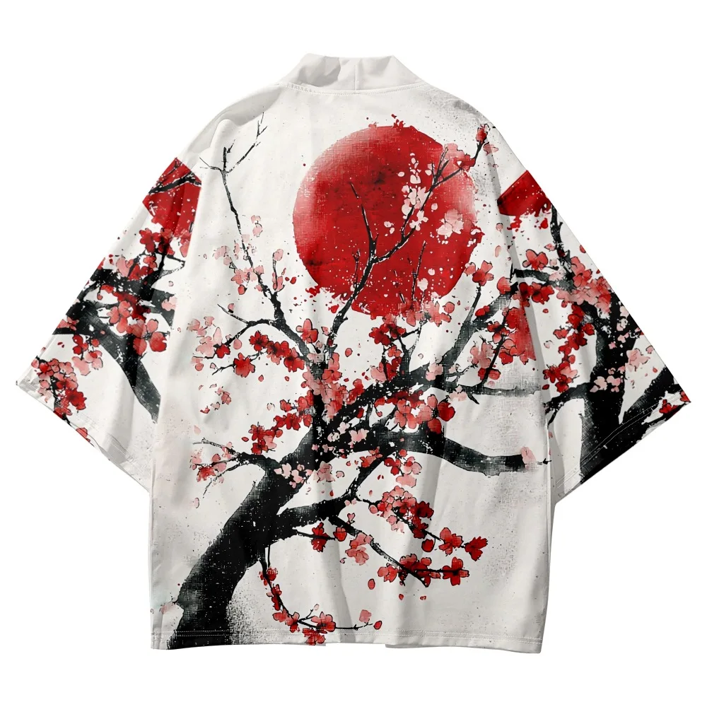 Moda Casual Cardigan Kimono 2025 Camicia da spiaggia estiva Donna Yukata Stile giapponese sakura Stampa bianca Haori Vestiti