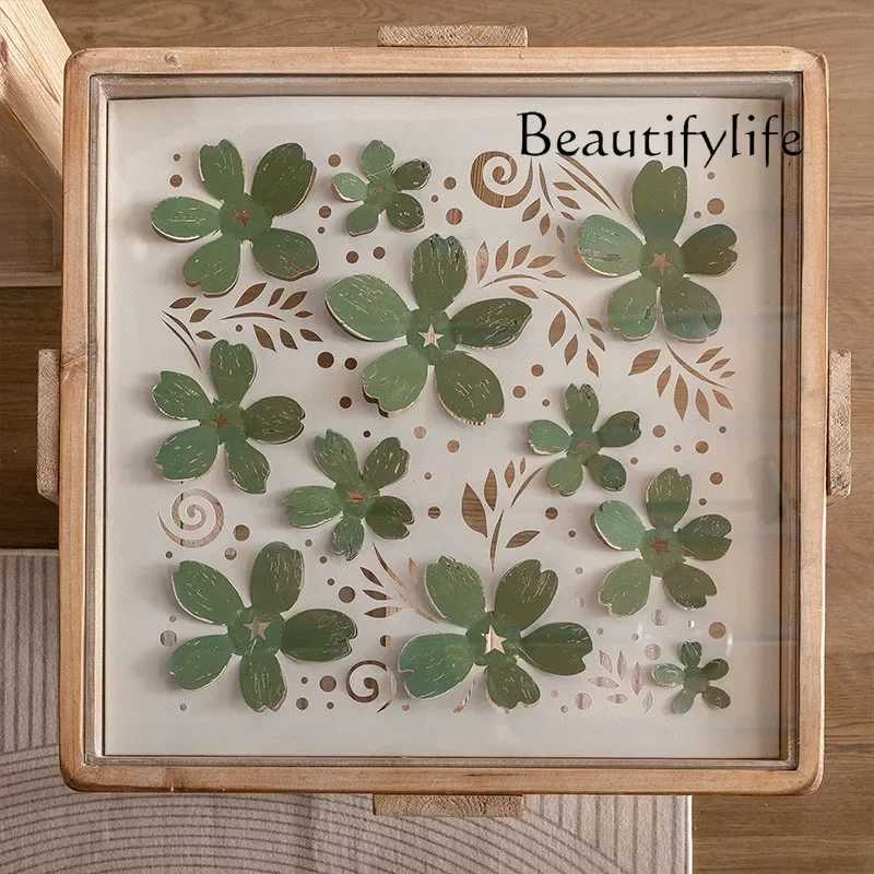 

BJ YRetro Solid Wood Carving Flower Glass Coffee Table Living Room Square Sofa Edge Creative Small Tea Table High Sense Fashion