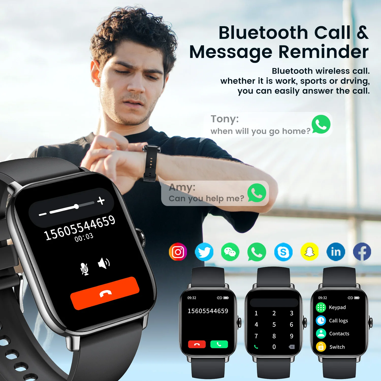 1.85 inch Men's Bluetooth Call Smart Watch IPx8 Sports Fitness Tracker Smartwatch For Android IOS New Year/Valentine's Day gifts