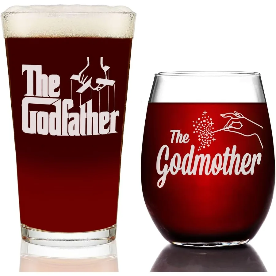 

Набор бокалов для вина The Godfather & Godmother с гравировкой Pint & Stemless — лицензированная посуда премиум-качества, ручная работа — Collectibl