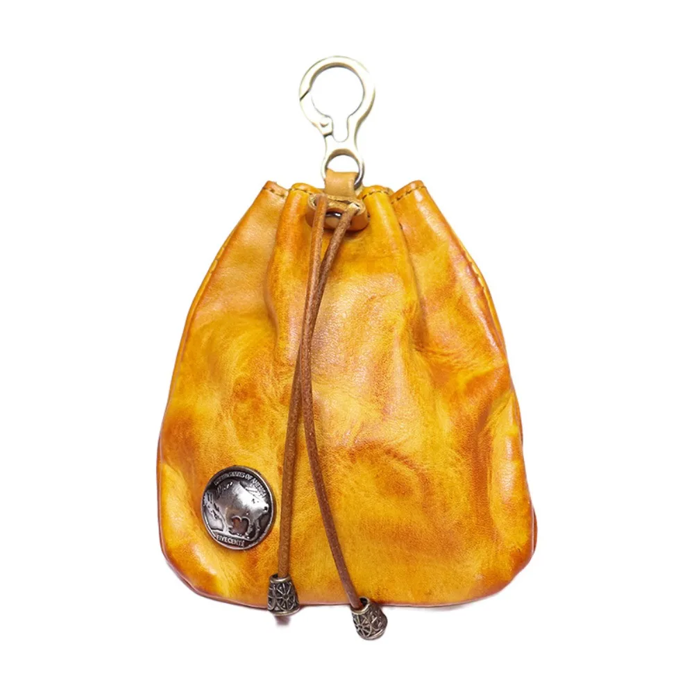 

Multifunctional Leather Genuine Leather Coin Purse with Keyring Retro Hanging Money Bag Soft Jewelry Pouch Drawstring Wallet Men