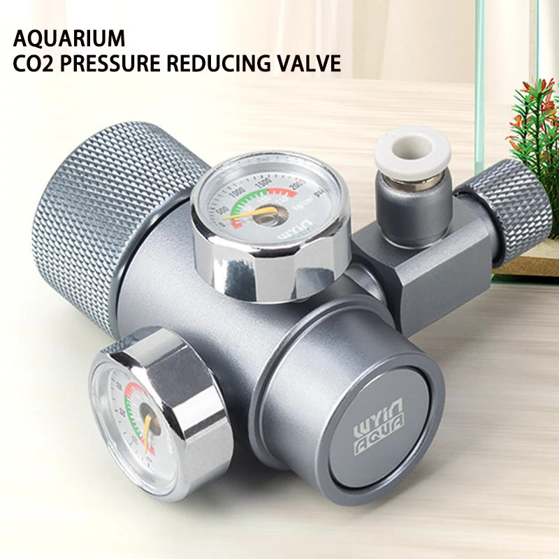 Aquarium CO2 Regulator Aluminum Alloy Double Pressure Gauge Quick Plug Air Pipe Interface Fish Tank CO2 Pressure Reducing Valve