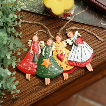4Pcs/Set Vintage Angel Hanging Decor Fantasy Wooden Xmas Tree Hanging Ornament Navidad…