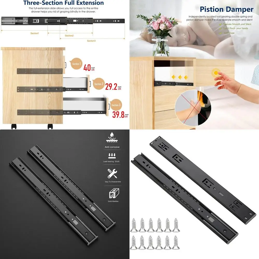 

Набор из 20 шарикоподшипниковых направляющих длиной 16 дюймов с боковым креплением для выдвижных ящиков - черные