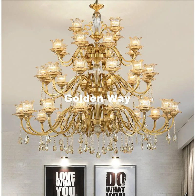 

Free Shipping D120cm Brass Chandelier 24L Brozne LED Lustres Home Chandelier Brass K9 Crystal AC Luxury Vintage Hotel Chandelier