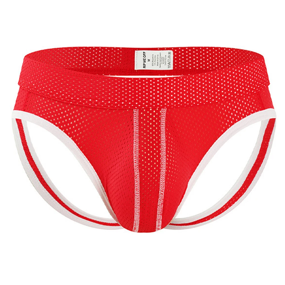 Sports Thongs Men Color Blocking Mesh Lingerie Bulge Pouch Backless Underwear Elastic Waist Open Rear G-strings