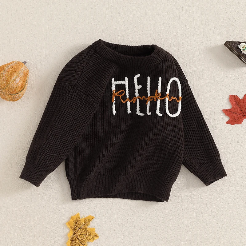 0-18M Baby Girls Boys Sweater Halloween Clothes Letter Embroidery Crew Neck Long Sleeve Toddler Pullovers Fall Tops