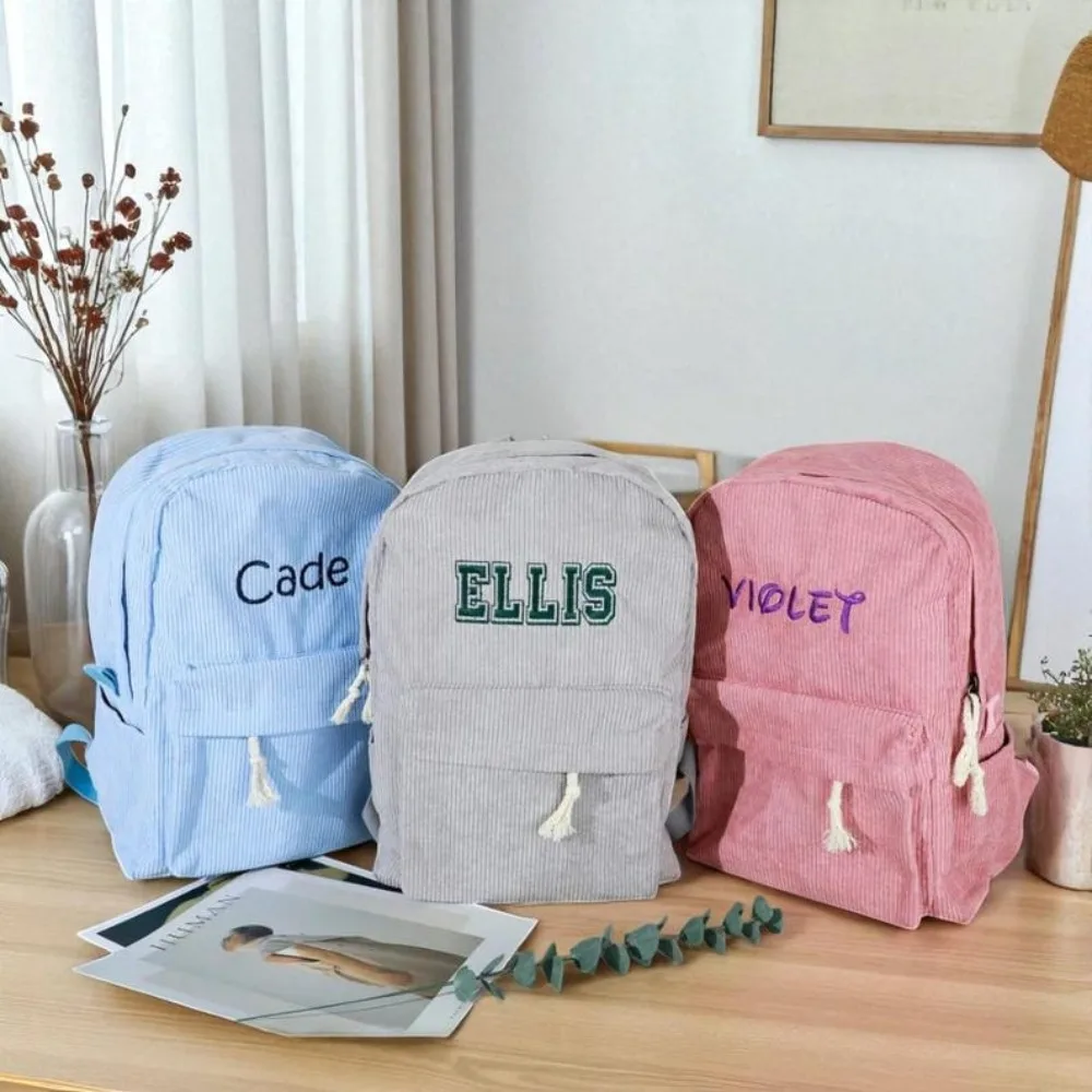Mochila para niños con nombre bordado personalizado, mochila escolar de pana para niños y niñas, ideal para regalos escolares, esencial para el día a día