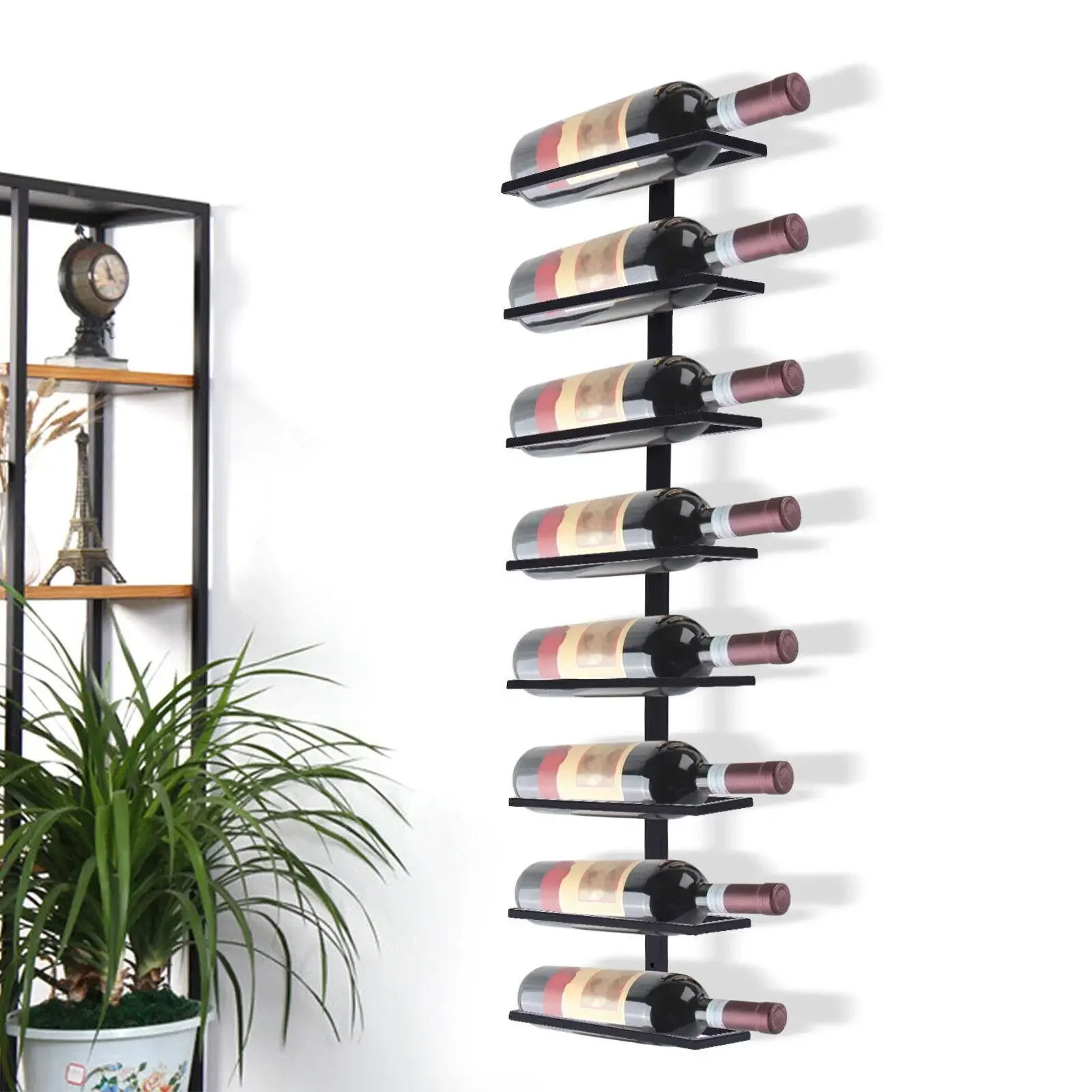 

8-Tier Wall Mounted Wine Rack Vintage Metal Wine Bottle Storage Display Holder