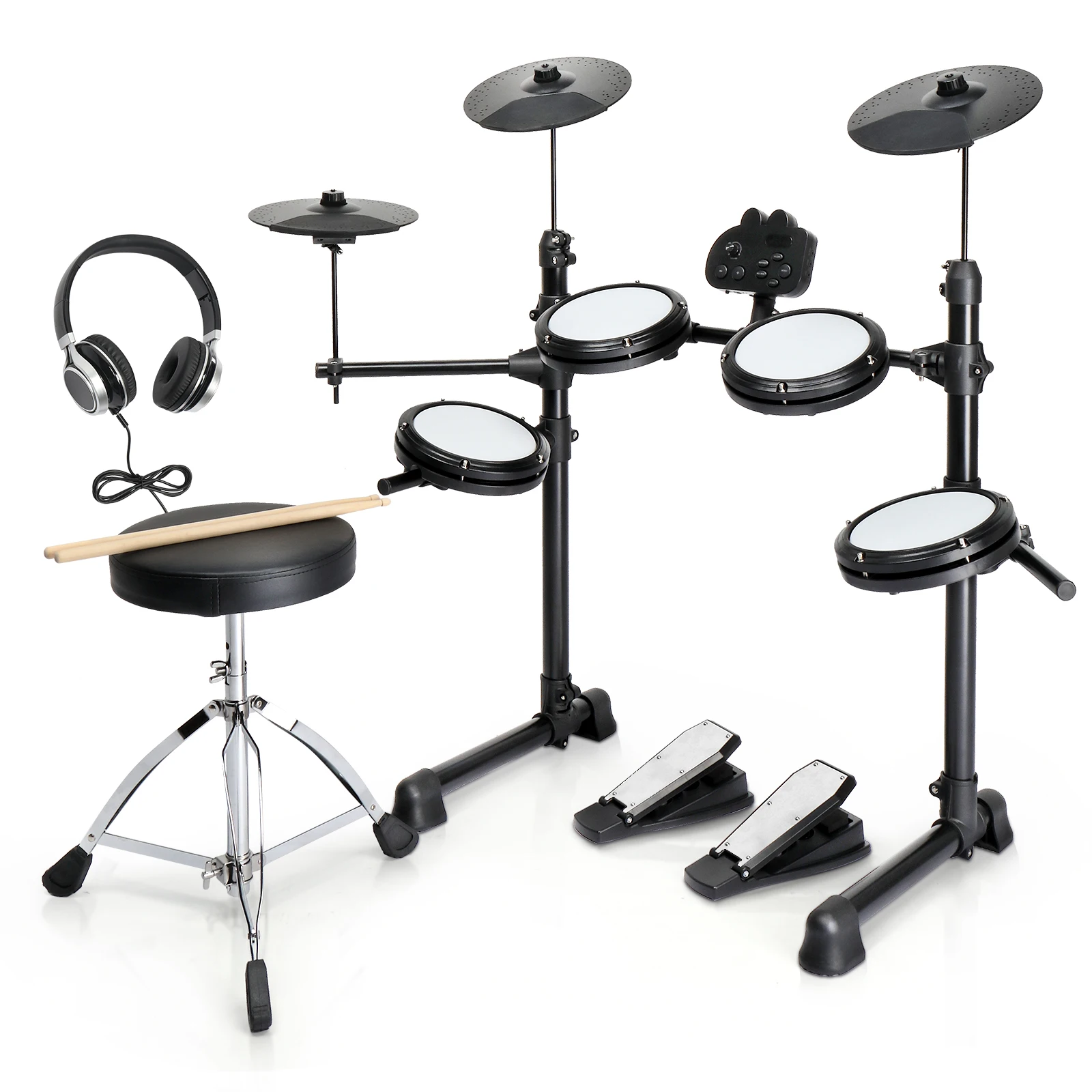 【Do Not Sell on Amazon】Glarry Electronic Drum Set for Beginner with 4 x 7in Drum Pads, 3x 10in Cymbals,