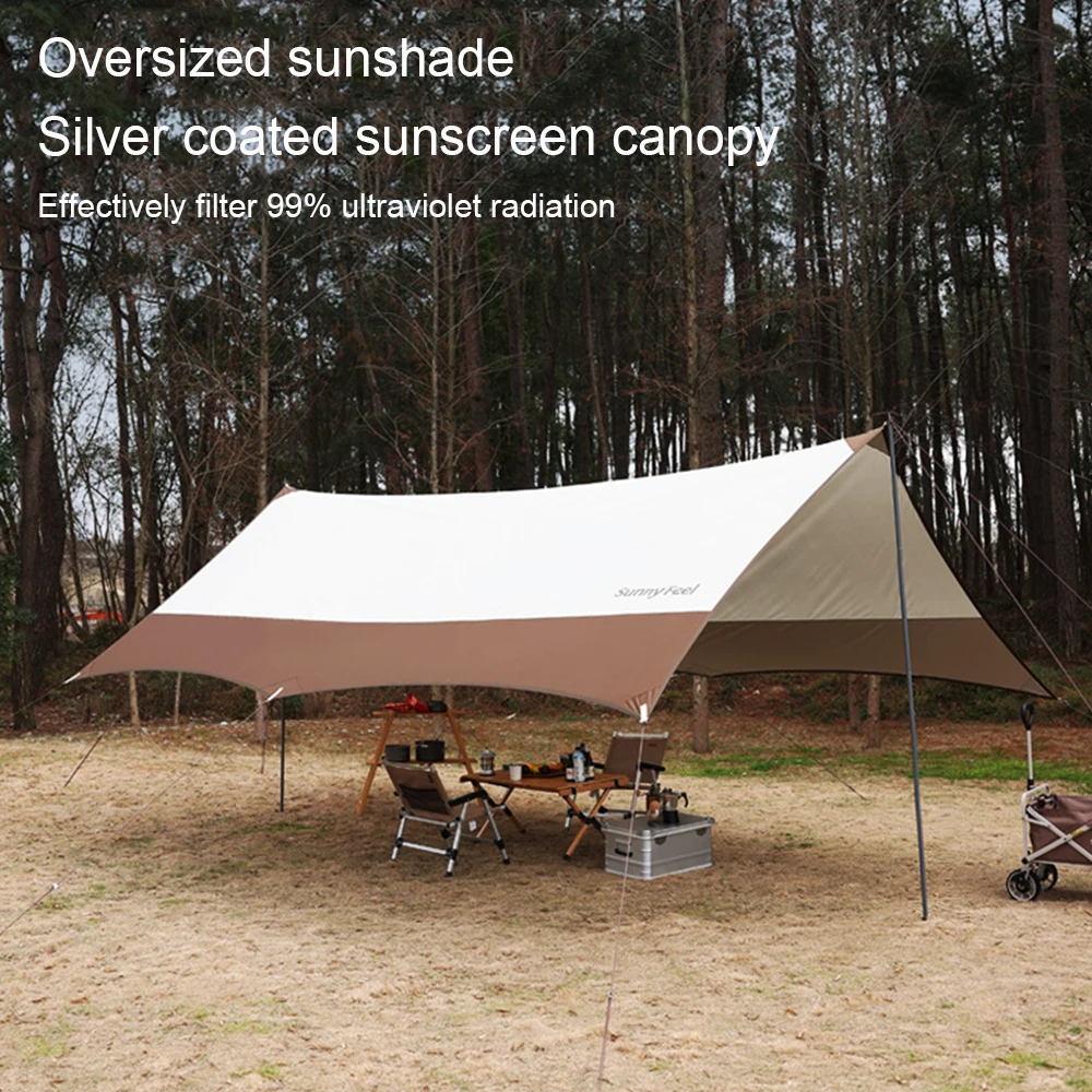 Large Sliver Coating Tarp Waterproof Awning Camping Outdoor Shade Tarpaulin Tent Shelter Beach Sunshade Flysheet