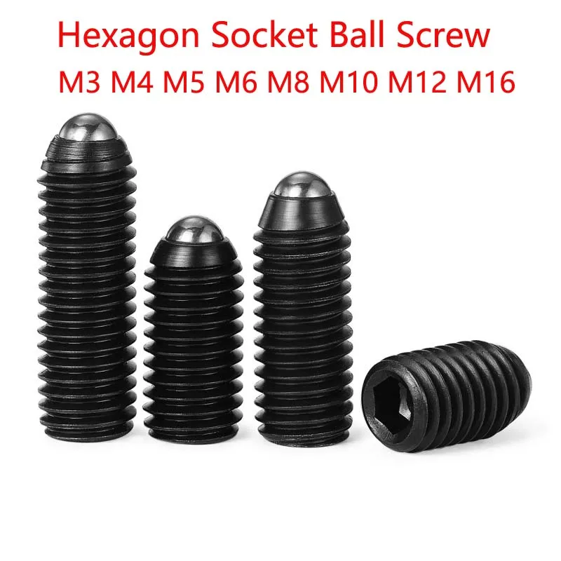 1/5/10/20Pcs Black Carbon SteelGrade 12.9 Hexagon Socket Ball Screw Plunger Grub Bolt Point Set ScrewM3 M4 M5 M6 M8 M10 M12 M16