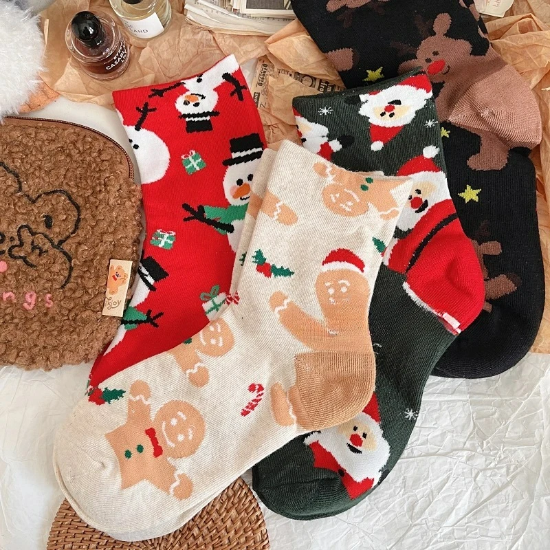 1/4Pairs عيد الميلاد الجوارب النساء الرجال الخريف الشتاء مضحك سانتا كلوز ثلج منتصف أنبوب جوارب الكرتون الحيوان السنة الجديدة هدية الجوارب #5