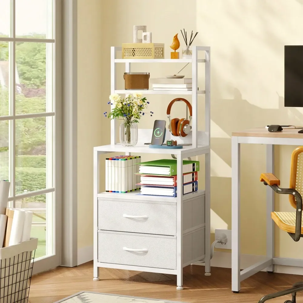 

Прикроватная тумба с 2, 3 или 4 ящиками и зарядной станцией, 41-дюймовая прикроватная тумба со светодиодной подсветкой, USB-портом и розеткой, 3 или 4 отделения для хранения из ткани с ПУ-покрытием