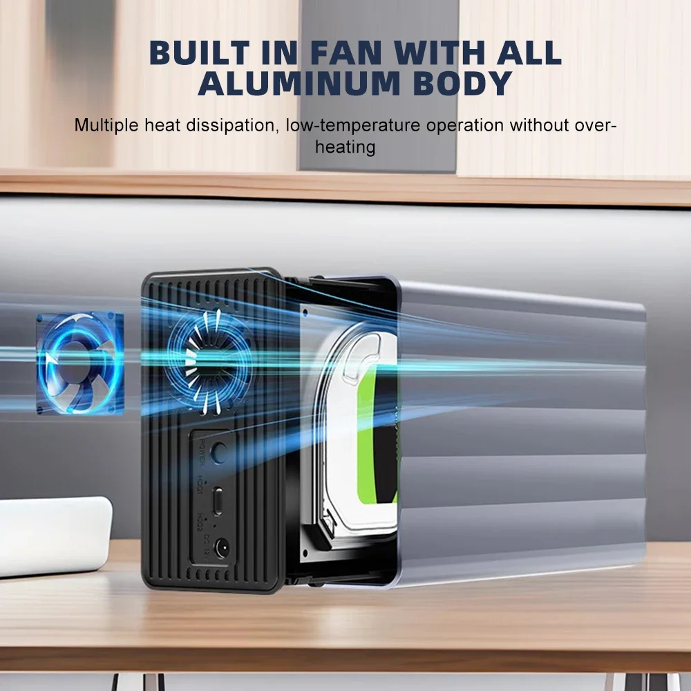 Dual Bay HDD/SSD Case SATA 4 RAID Modes Storage Enclosure Hard Drive Docking Station for 2.5/3.5 Inch External Hard Drive Case