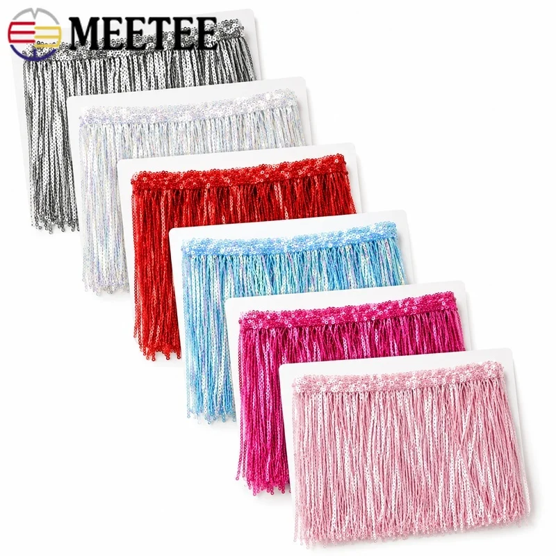 2/5/10Yards 17cm Sequin Tassel Fringe Trim Latin Dance Dress Hem Stage Costume Glitter Lace Competition Wear Craft Accessories