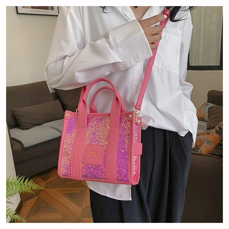 

2025 Glitter Tote Bag Women's Trendy Shoulder Bag with Color Blocking Design, Unique Crossbody Purse for Party & Daily