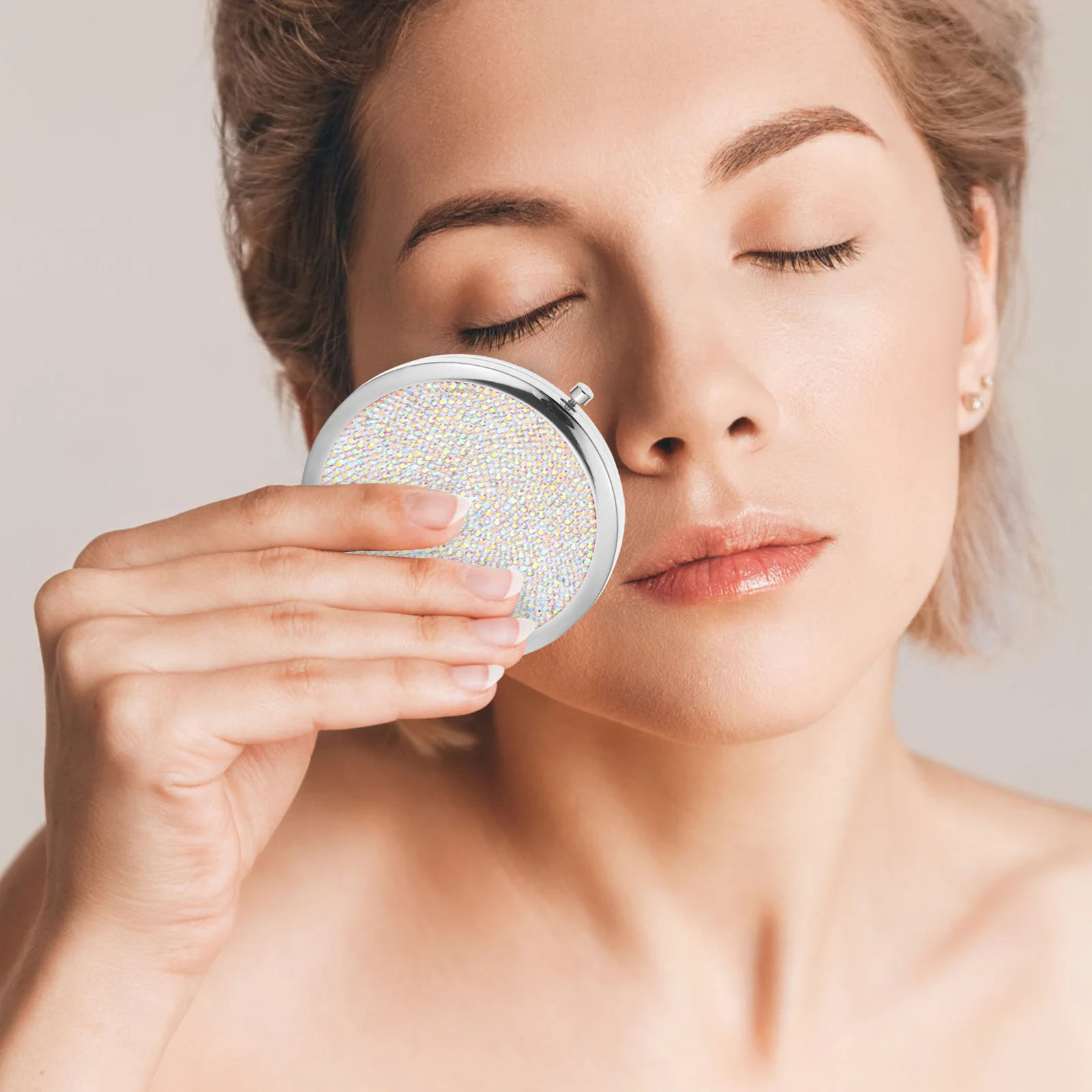 

Portable Rhinestone Metal Double Side Compact Mirror Foldable Outdoor Makeup Pocket Travel Purse Mirror Woman