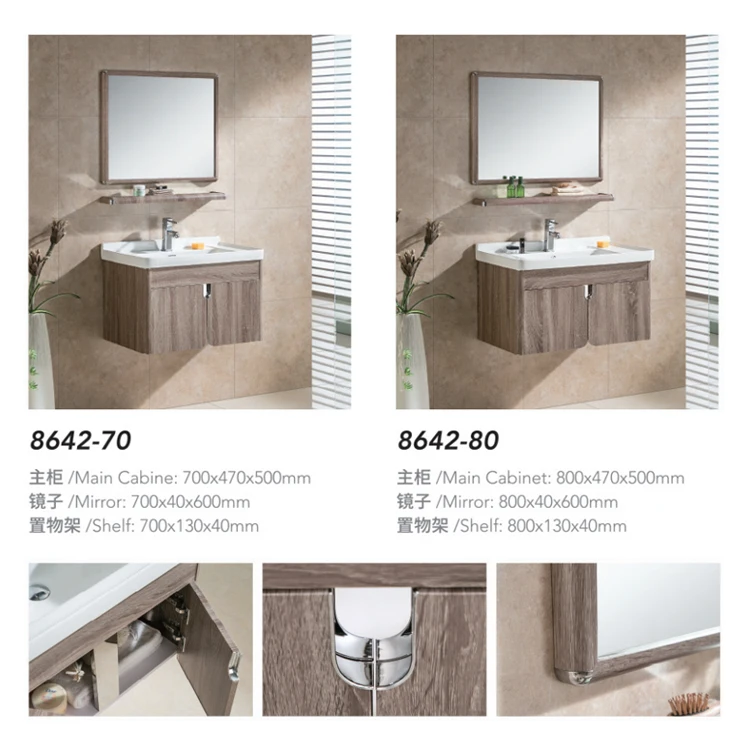 Wall Mounted Wholesale Modern Hotel Mirrored Single Sink Toilet Float Bathroom Cabinet Vanity With Shelf