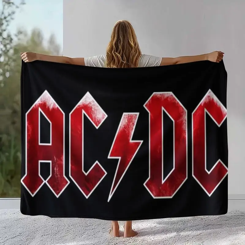 Fashion ACDC Rock Band Sign Catoon Flannel Blanket,Ultra Soft Warm Plush Throw for Home Bedroom Bed Sofa Cover Camping Picnic