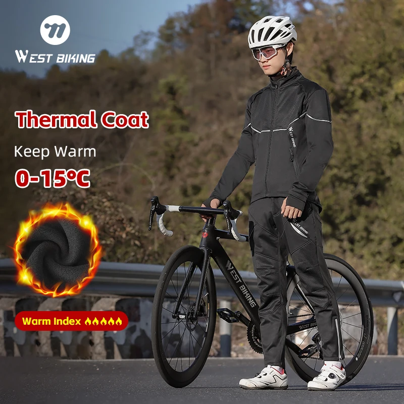 WEST BIKING Zimowy termiczny zestaw rowerowy Kurtka rowerowa Odzież Spodnie Outdoor Sport Garnitur Wiatroszczelny płaszcz Rower szosowy Męska odzież sportowa
