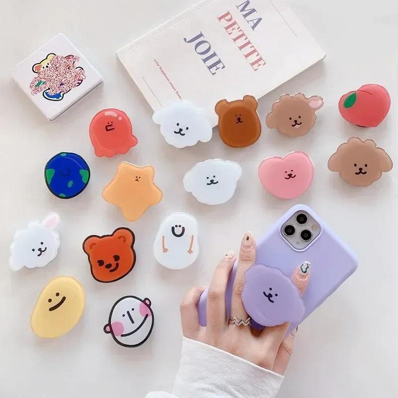 Korea Cartoon Cute Animal Bear Cat Dog Puppy Frog Cat Grip Tok Phone Holder Socket Pocket Folding Finger Ring For iPhone Samsung