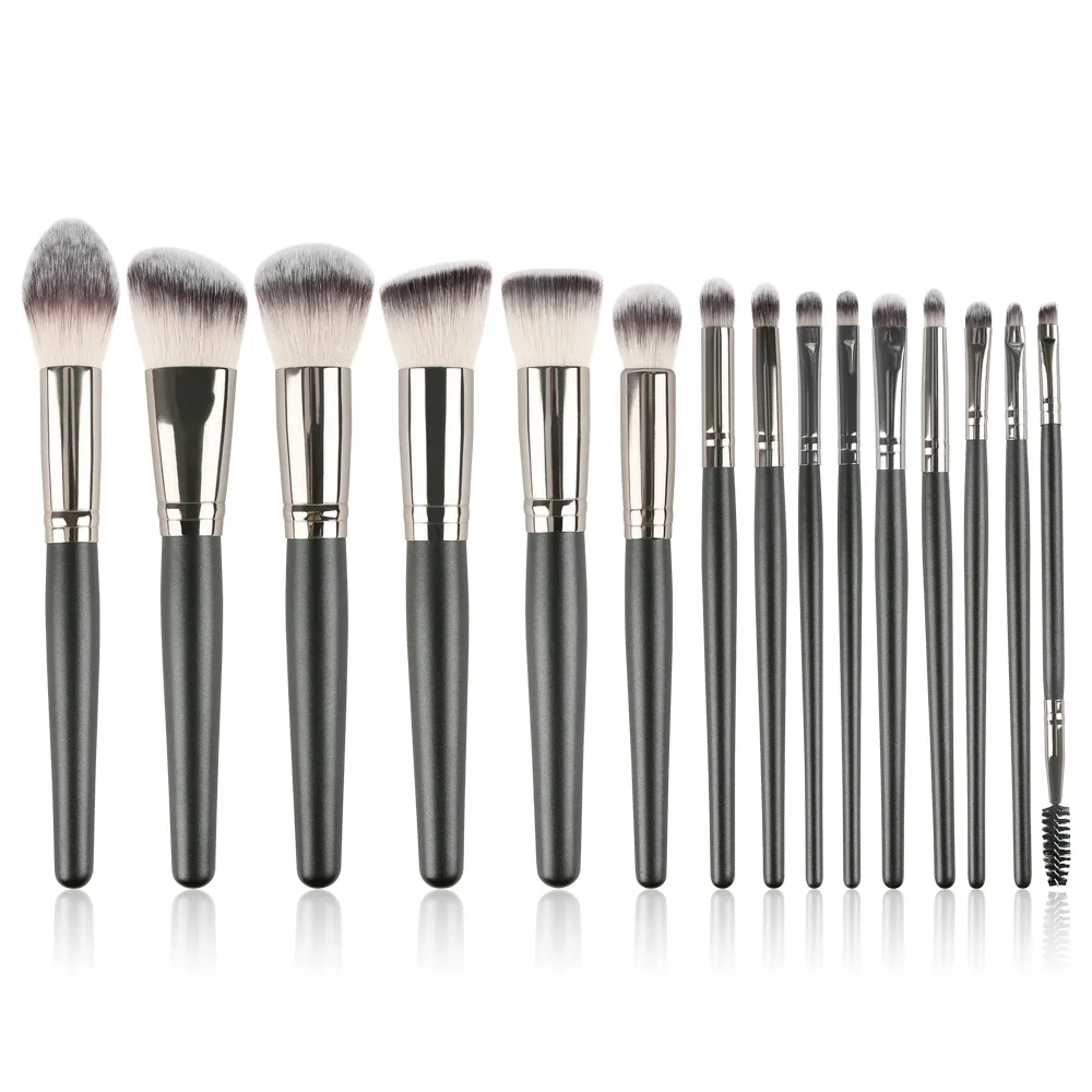 Custom Logo Black Makeup Brush Set 15pcs Private Label Vegan Professional Cosmetic Blush Eyeshadow Liner Powder Blending Brush