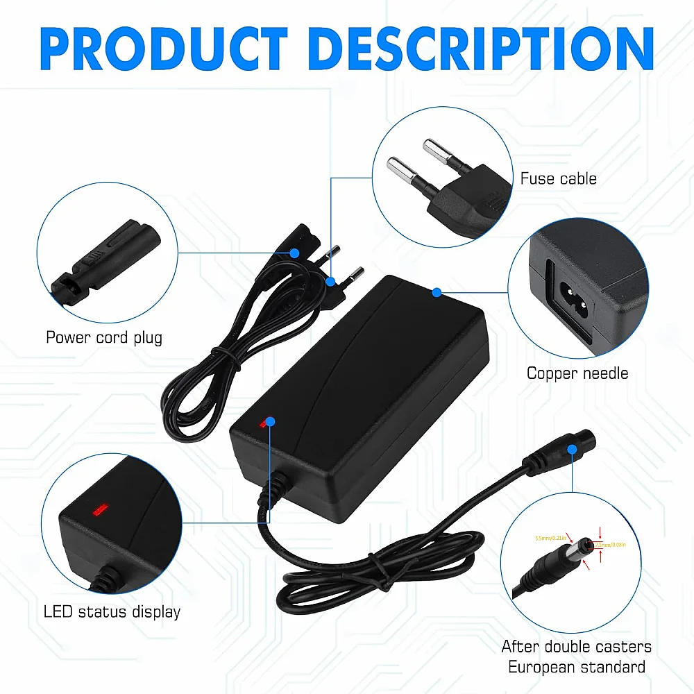 48V 2A Lithium Battery Charger 54.6V 2A Li Ion Charger for 13S Li-ion Battery Pack 48V 2A Charger, Diameter 5.5mm, 2.1mm DC