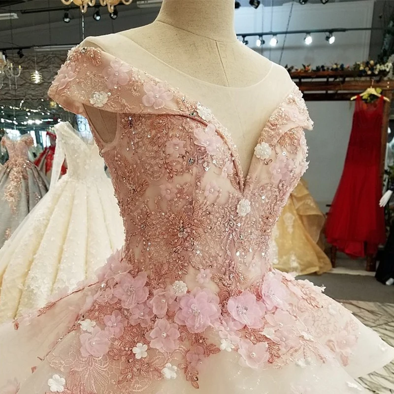 Rosa Prinzessin Quinceanera Kleid 2022 Appliques Perlen 3D Blumen Prom Party Süße 16 Ballkleid Vestidos De 15 Años