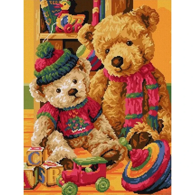 DIY Vintage Teddy Bears Diamond Painting, Retro Toy Bears With Knit Clothes For Living Room Wall Decoration Handmade Gift