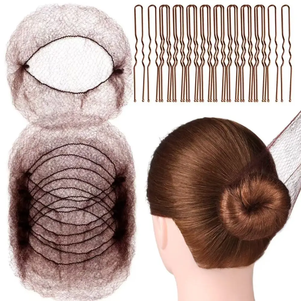 Stylish Elastic Mesh Mesh Hair Nets Set Invisible Secure Hold Waved Clips Round Toe Colorful Updo Headwear Office