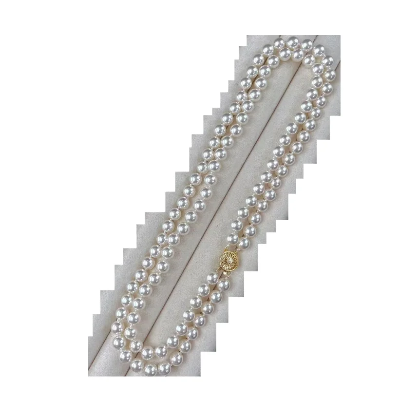 

2 ROW 9-10MM SOUTH SEA WHITE PEARL NECKLACE 14KGP FOR WOMEN JEWELRY