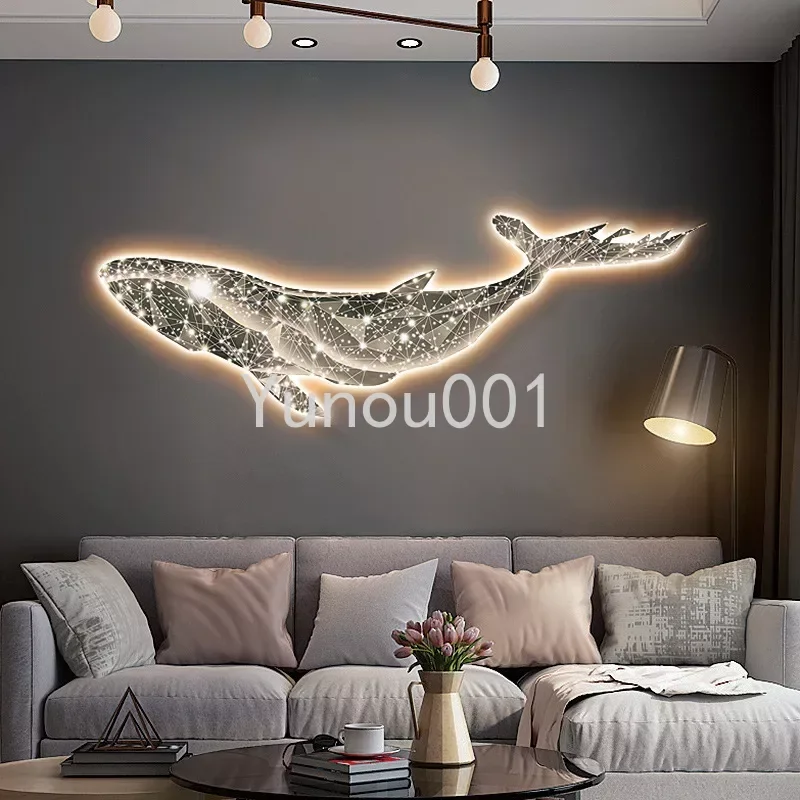 LED Lighting Painting Luxury Living Room Whale Decoration Painting High-end Sofa Background Hanging Painting Abstract Mural