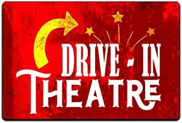 JP's Parcels Tin Signs Home Theater Decor - Metal Sign for Basement Bar Card Game Movie Room 12 x 8 in. Drive in Theater sign