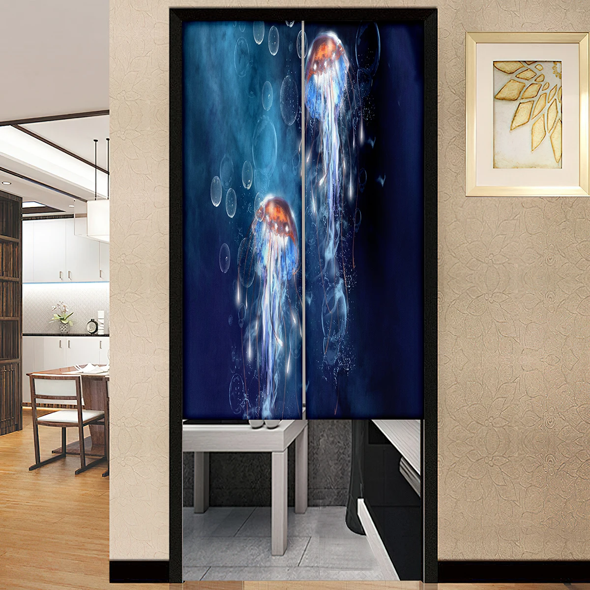 Underwater World Jellyfish Door Curtain Chinese Panel Japanese Style Doorway Curtains Entrance Noren Home Hanging Half-Curtain