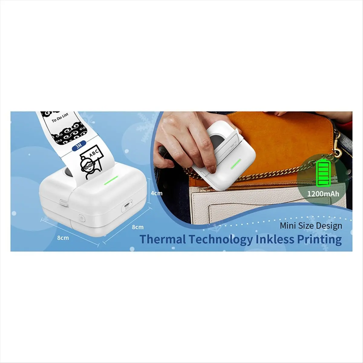 morning Mini Thermal Printer X5 Bluetooth Pocket Printer Portable Inkless Sticker Printer for Study, Notes, Pictures, Photos