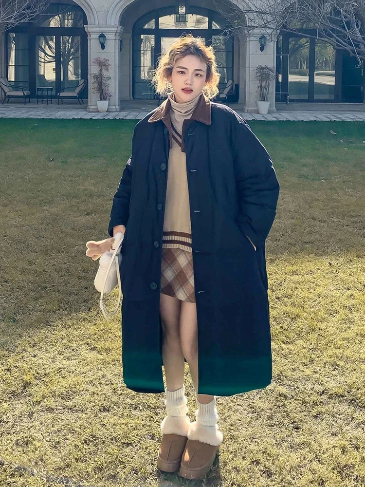 

Корейская версия женского пуховика средней длины с лацканами зимы 2025, новый однобортный белый утиный пух