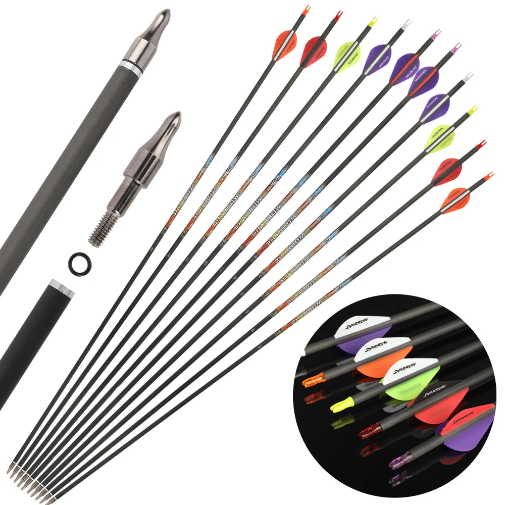 

‌ 12 шт., карбоновая стрела для стрельбы из лука, 31 дюйм, древ для стрелы, позвоночник 250-600 ID 6,2 мм для блочного лука, аксессуары для охотничьих мишеней