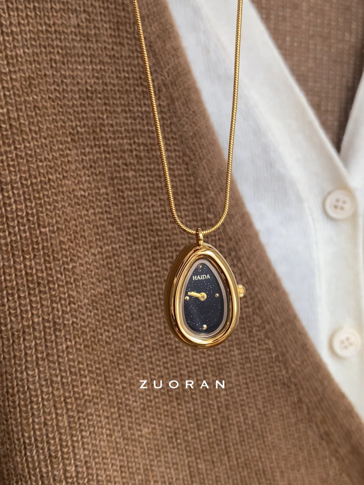 

Blackteardropnecklacewatch design light luxury exquisite starrysky facetemperament women's watch autumn and wintergift for women