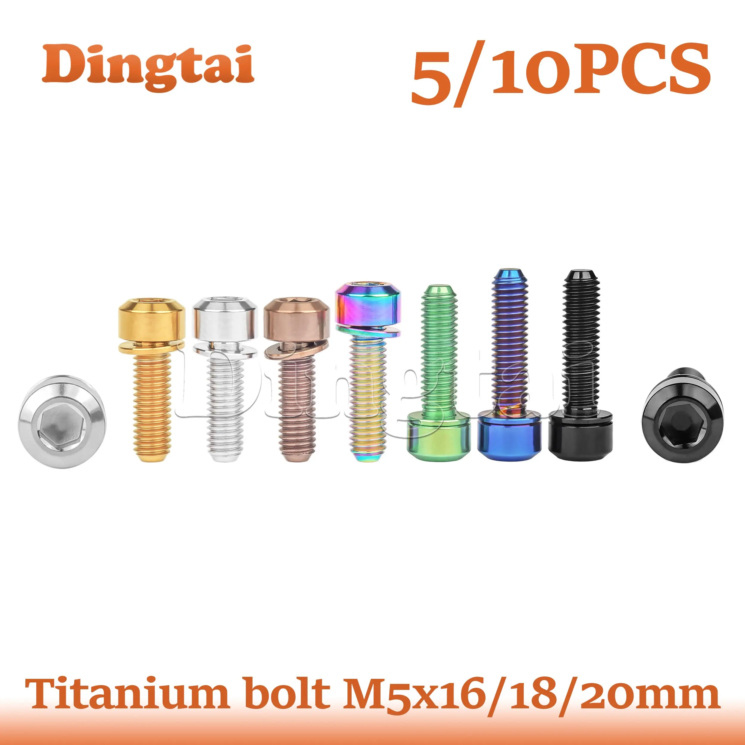 

Dingtai Titanium Bolt 5/10PCS M5x16 18 20 mm Hex Head with Washer Bicycle Stem Screws for MTB / Road Bicycle