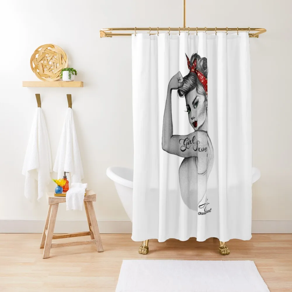 Girl Power by Anne Cha Modern Rosie the Riveter Shower Curtain For Bathroom Funny Shower Shower Set Anime Bathroom Curtain