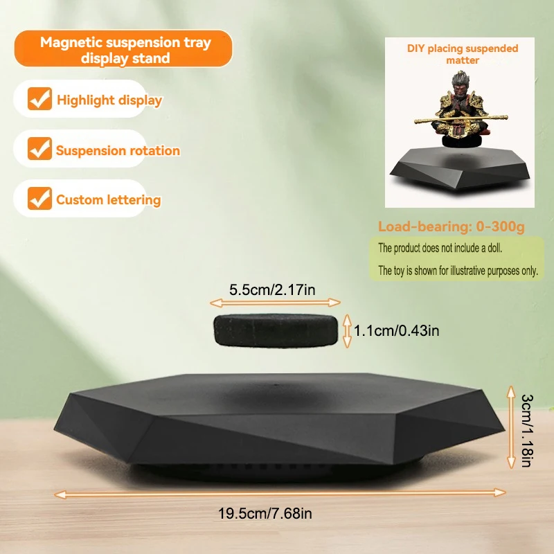 A Magnetic Suspension Display Stand with Rotating Function, Suitable for Collectibles, Jewelry, Hand-Made Doll Display with Adapter