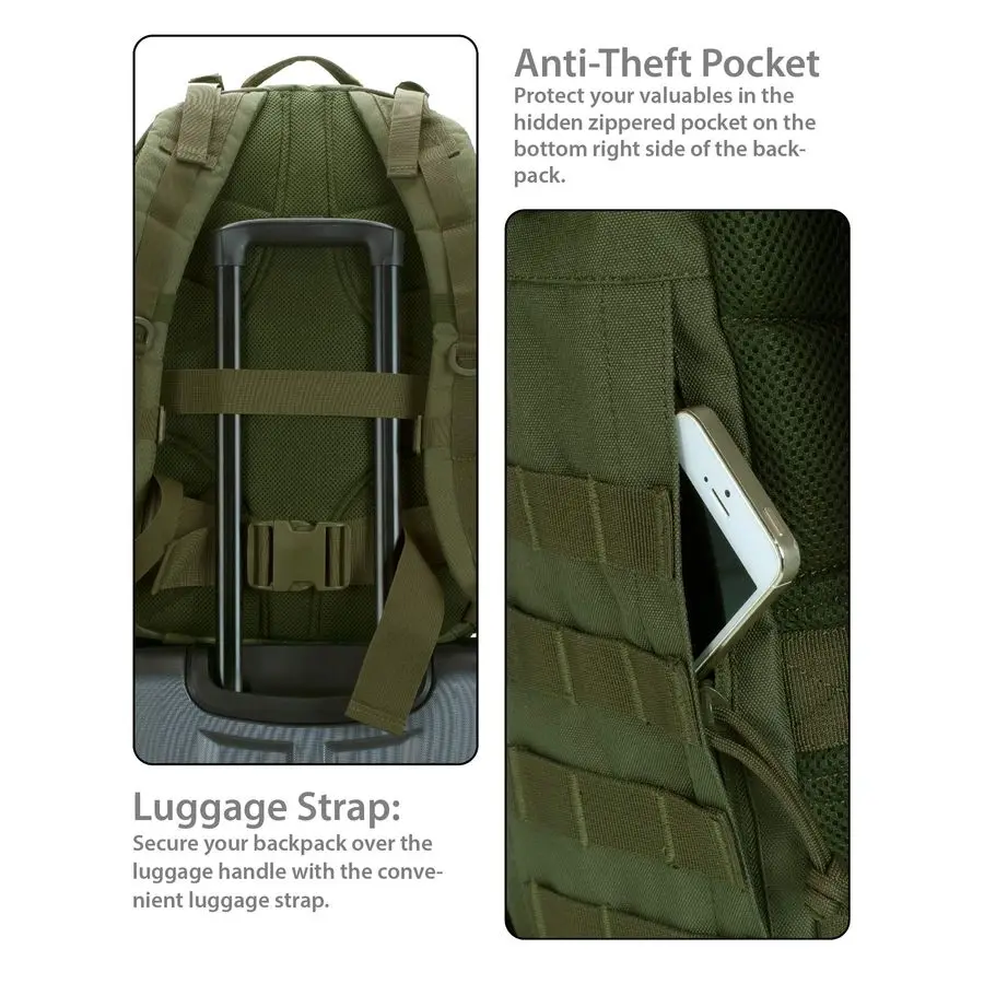 Mochila tática para laptop, verde, grande