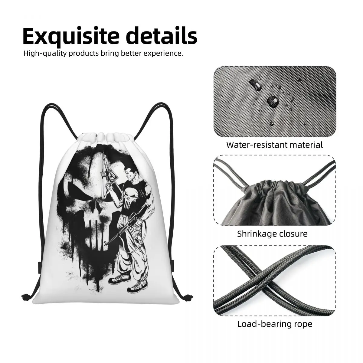 مخصص المعاقب الهيكل العظمي الجمجمة الرباط حقائب الظهر النساء الرجال خفيفة الوزن رياضة الرياضة Sackpack أكياس للسفر