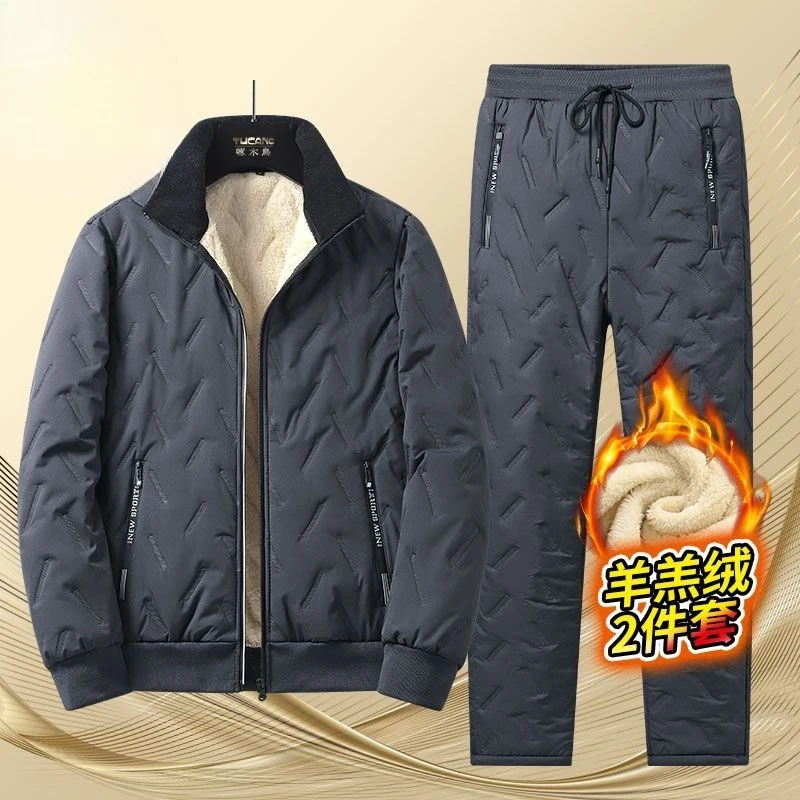 2025 Winter Fleece-Lined Cotton Coat Set Cotton Trousers Lambswool Cotton Jacket Warm Coat Two-Piece Set