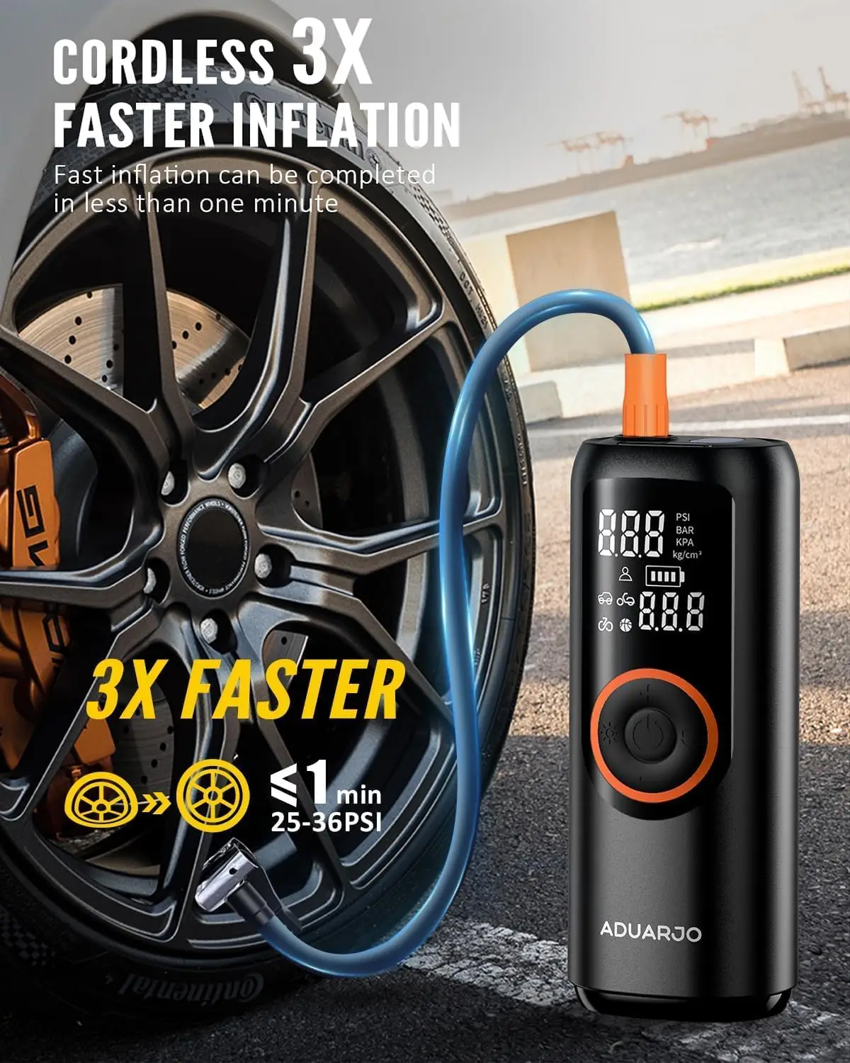 Tire Inflator Portable Air Compressor for Car, Bike Pumps with 120 PSI High Pressure Gauge and LED Light,Tire Pump Auto Shut-Off