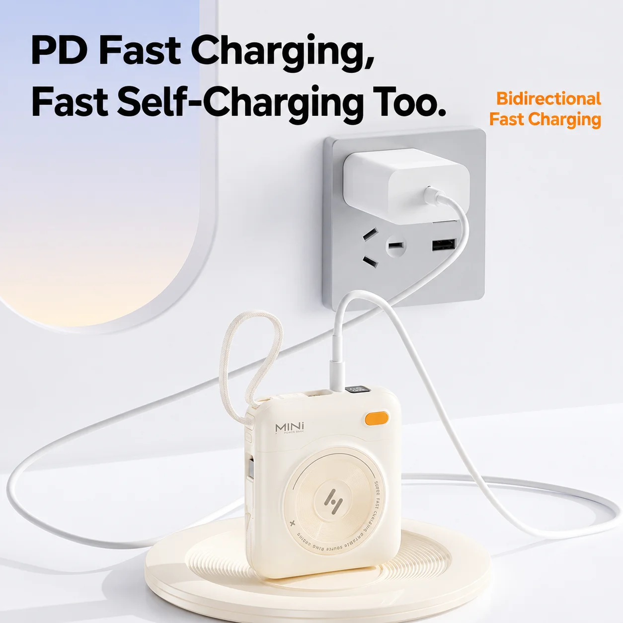 Power Bank 20000mAh 22.5W Super Fast Charging Portable with Built - in Cable Compact Mobile Power Supply